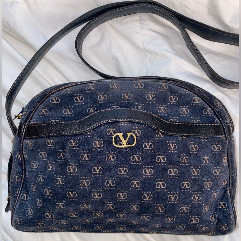 Valentino Navy and Gold Signature Shoulder Bag